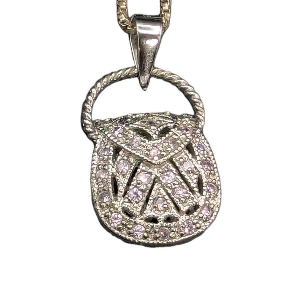 Vintage 925 Purse Pendant FAS CZ 18" Necklace
